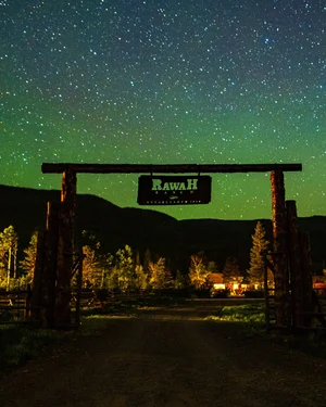 Rawah Guest Ranch entrance under the stars, Colorado